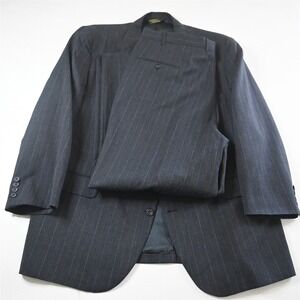 Vtg USA Made 48R 40x30 Gray Chalk Stripe Wool Mens Jacket Pants Suit